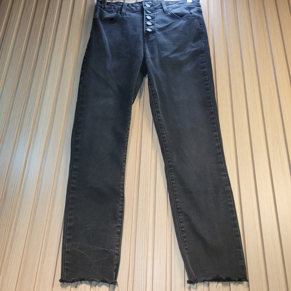 Just Black Denim High Rise Button Fly Skinny Jeans Raw Hem Black BP318J 28